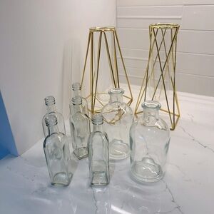 9 Assorted Vases - Bud Vases, Gold Geometric